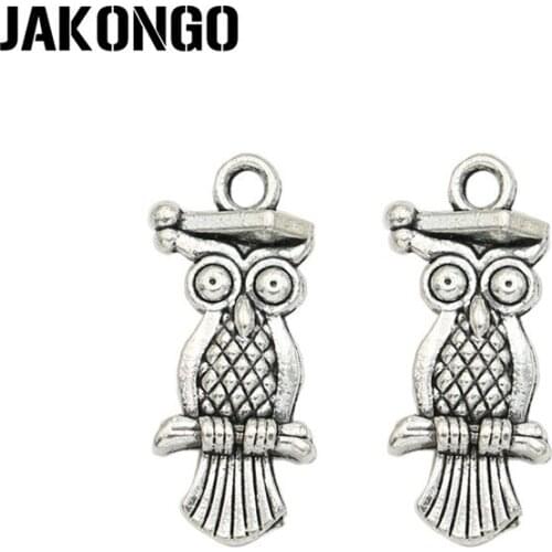 Antique Silver Plated Owl Bird Charm Pendant Bracelets Jewelry Findings Accessories Making Craft DIY 21x9mm 10Pcs/lot