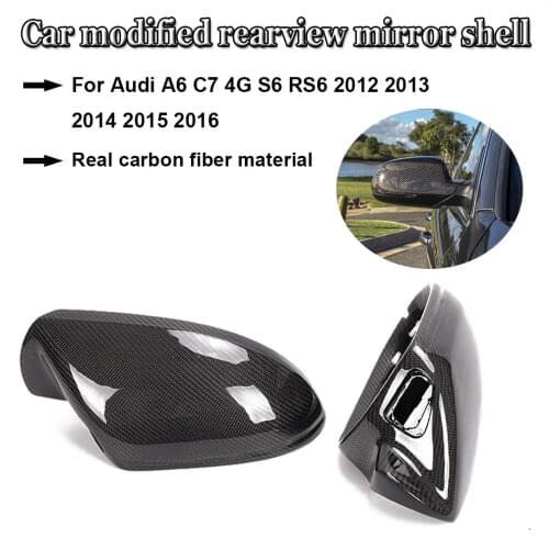 Car Modified Rearview Mirror Cover Real Carbon Fiber Material With Reverse Assist Function For Audi A6 C7 4G S6 RS6 2012-2016