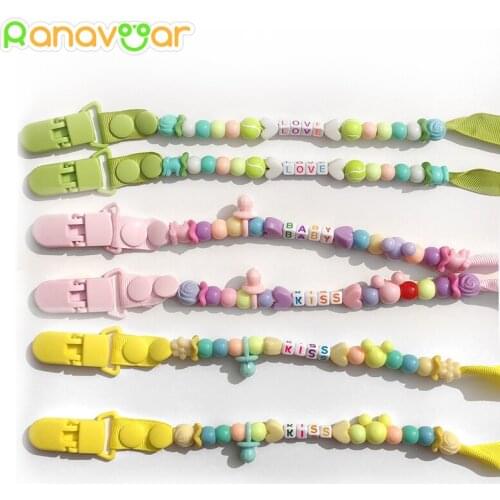 Baby Pacifier Clip Nipple Chain Colourful Beads Dummy Clip Baby Soother Holder High Quality BPA Free Kiss Baby Words