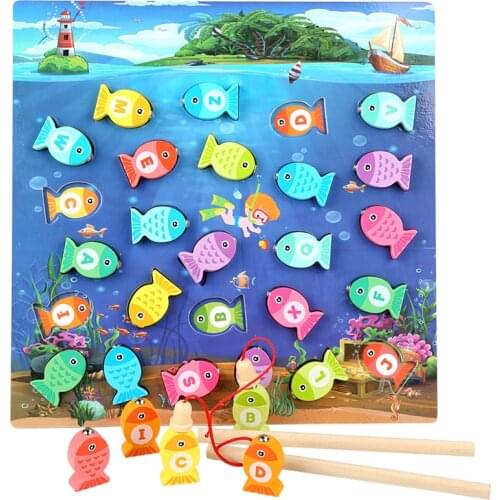 Baby Magnetic Fishing Toys Letter Recognition Educational Fishing game Funny Garden Game Wooden Toys Child Birthday Gifts