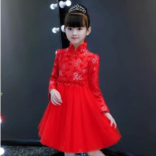 Flower Girl Pageant Prom Gown Lace Kid Evening Christmas Dress for Wedding and Party First Birthday New Year Cheongsam Clothes