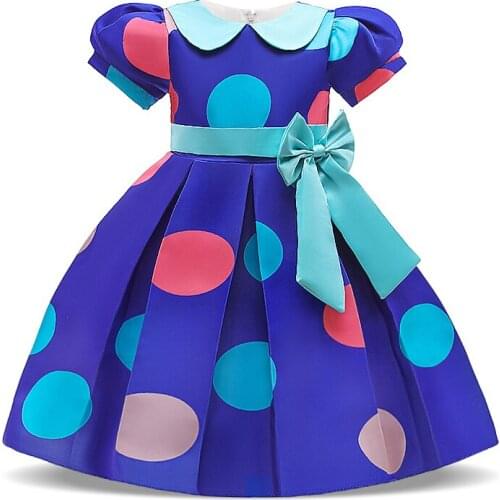2021 Summer Big Dot Kids Colorful Dress For Girl Children Costume Party Princess Dresses Girls Vestido Gown Puff Sleeve Clothes