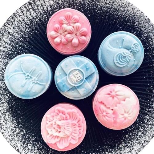 50g Mooncake Mold with 6 Stamps Cookie Cutter Hand Press Green Bean Cake Pastry Mould DIY Bakeware