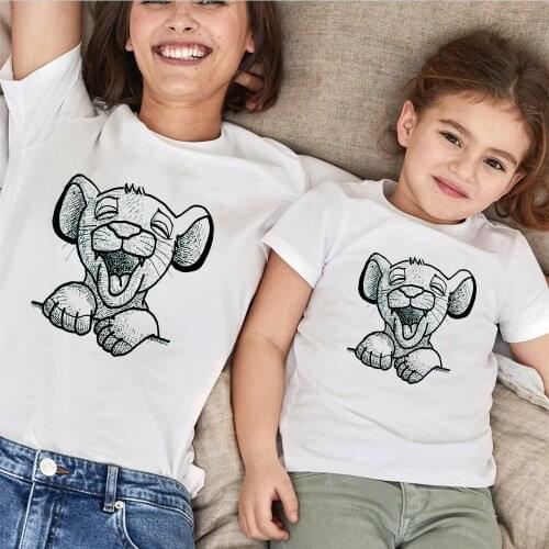 New T Shirt Summer Short Sleeve Casual White O-Neck Tshirts Disney Cartoon Graphic Tees Matching Family Look Family Clothes