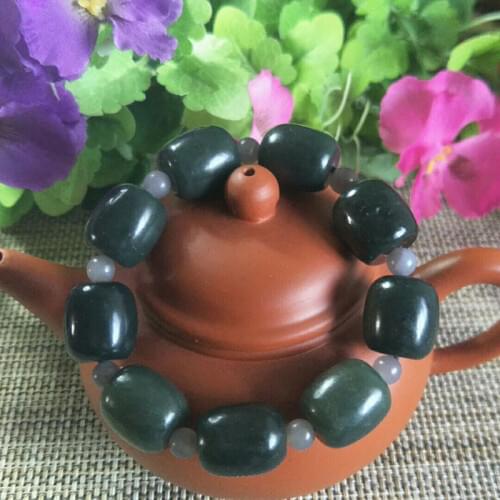 Natural Hetian Jade Bucket bead Jade Bracelet Jewelry Lucky Exorcise evil spirits Auspicious Amulet Fine Jewelry Jade Bracelet