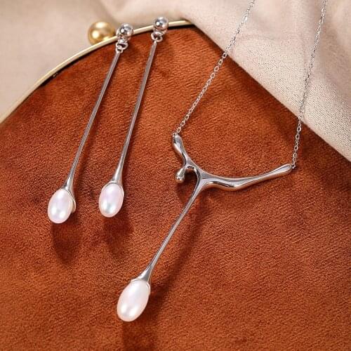 S925 sterling silver natural pearl Grace affordable luxury fashion womens long Baroque earring pendant set chain