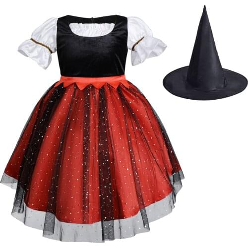 Halloween Costume Girls Witch Cosplay Photography Props Princess Dress with Witch Hat Cute Girls Kids Halloween Party Outfit