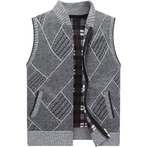 Men Sleeveless Mens Clothes 2021 Winter Mens Sweater Vests Thick Fleece Knitted Cardigan Waistcoat Male Casual Sweater Vest