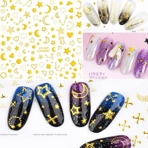 Nail Decoration Sticker Moon Star Rose Gold Sticker on Nail Back Glue Transfer Foil Manicure Design Nails Accessoires Decal