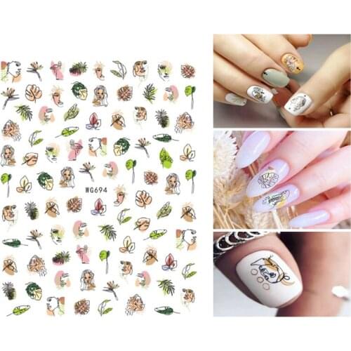 10PCS Abstract Characters Flowers Leaves Nail Stickers Letter Nail Decoration Applique Nail Art Supplies Slider WG692