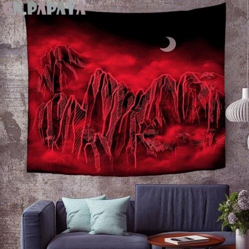 Red mountain wall hanging Hippie Tapestries Psychedelic artical moon Wall carpet black Abstract art gobelin Home Decor new