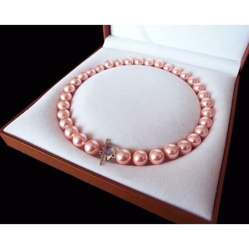 Rare Huge 12mm Genuine South Sea Pink Shell Pearl Necklace Heart Clasp 18