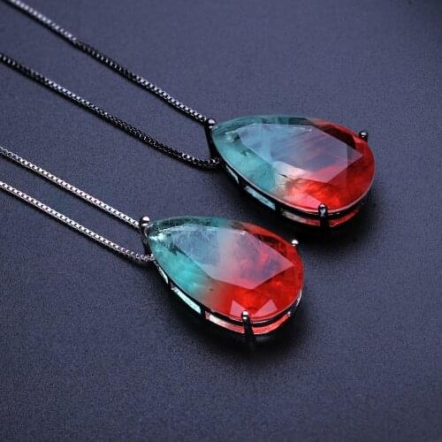 Newranos Fusion Stone Pendant Necklace Grandient Color Water Drop Pendants Long Chain Colar for Women Fashion Jewelry NFX0041201