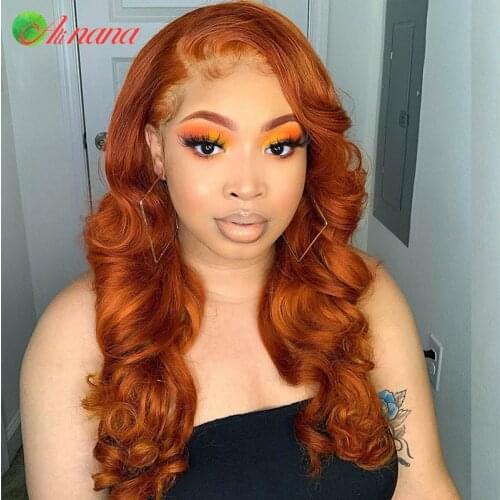 13x6 Lace Frontal Wig Orange Ginger Color Malaysian Body Wave Human Hair Wigs Pre-Plucked With Baby Hair Wet Wavy Hair For Women
