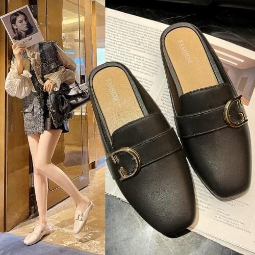 Closed-Toe Semi-Slipper Womens Summer Outer Wear 2021 New Style Muller Lazy Fashion on Slipper Low Heel Semi-Trailing