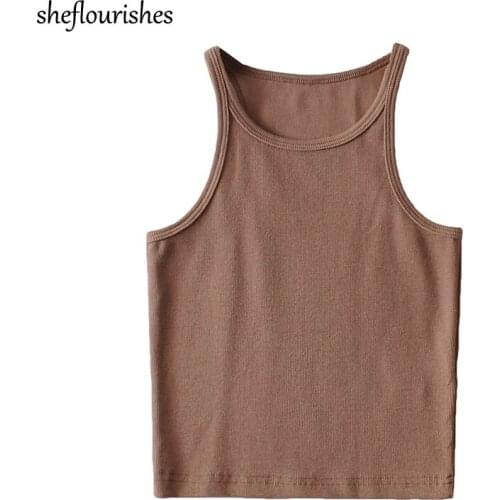 Casual tank top women summer sleeveless o neck top vintage knit tops korean off shoulder tops sexy solid cropped top black white