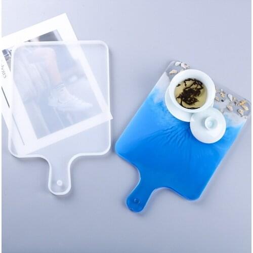 NOT AS LONG diy crystal epoxy silicone mold 4 handle tray making mirror resin silicone set table personalized home crafts