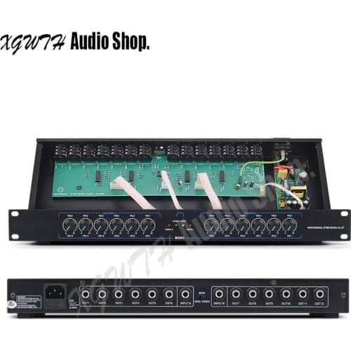 2 in 12 out 6.5mm Audio Signal Splitter Amplifier Distributor with Cables Volume Level Adjusted Individually for DJ Stage Mic