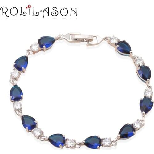 ROLILASON mothers day gift Water drop shaped Navy blue Zircon charm bracelets wedding items Health Fashion jewelry TB452