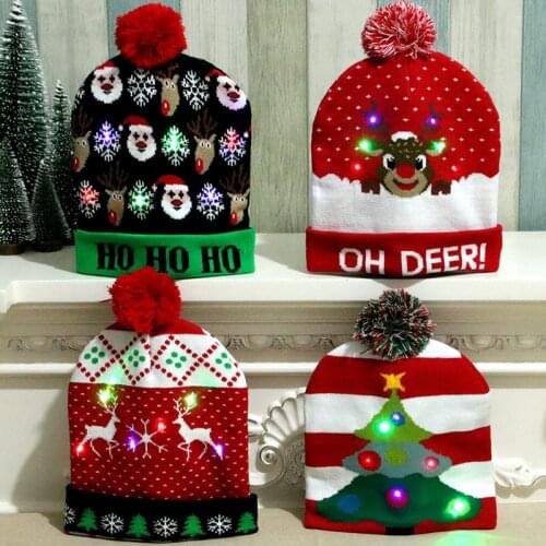 LED Christmas Hat Sweater Knitted Beanie Christmas Light Up Knitted Hat Christmas Gift for Kids Xmas 2022 New Year Decorations