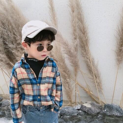 Spring Autumn Casual Plaid Children Shirts Vintage Boys And Girls Shirts Blouses Pocket Teenager Girls Shirt Kids Clothes Tops