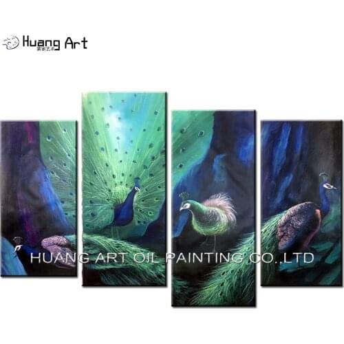 Handmade Realistic 4 Proud Peacock Oil Painting for Hotel Room Decor Group Of Painting on Canvas Beautiful Peacock Paintings