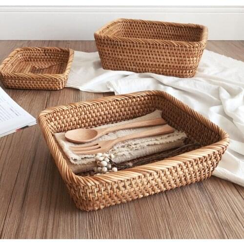Handmade Rattan Storage Baskets Household Items Snacks Fruit Tea Bread Picnic Cosmetic Rattan Box Kitchen Supplies Organizer WF