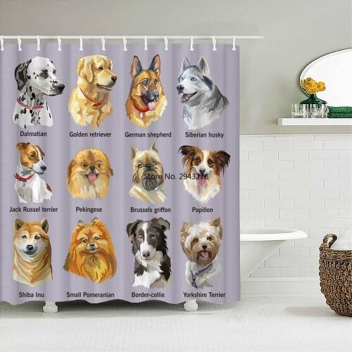 Cute Dog Polyester Fabric Shower Curtains Decor Multi-size Cartoon Animals Bath Curtains Waterproof Shower Screen for Bathroom