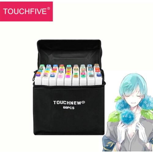 TouchFive Art Markers 40 Colors/Set Dual Headed Alcohol Marker Color Pen Anime Student Design Sketch Manga (White Body)
