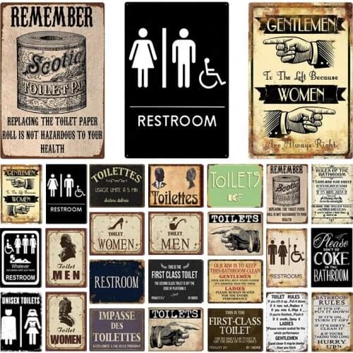 Toilet Sign Plaque Metal Vintage Bathroom Metal Sign Tin Sign Wall Decor For Toilet Bathroom Restroom