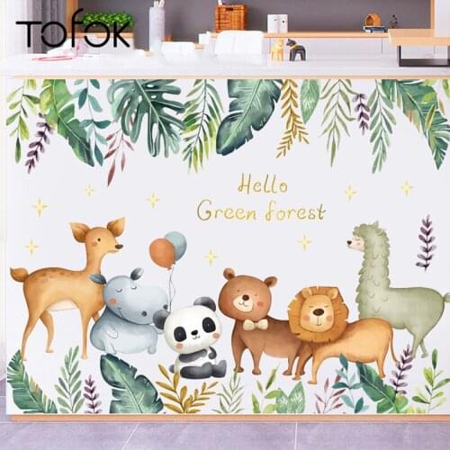 Tofok PVC Jungle Animal Party DIY Wall Sticker Decoration Nordic Ins Style Home Children Room Nursery Cartoon Mural Decals