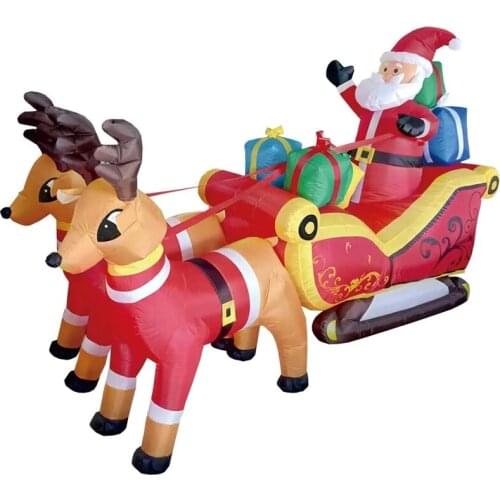 7 Foot OutDoor Christmas Decoration Inflatables Santa on Sleigh Airblown Santa with Gifts on Sleigh Pulled by Reindeers Lighted