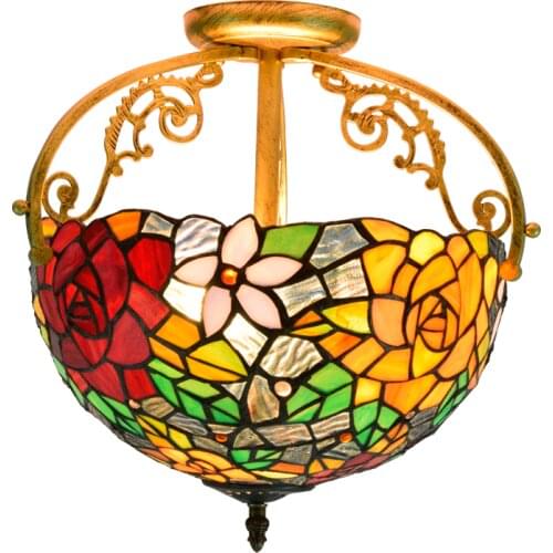 Vintage Tiffany Glass Ceiling Lamp for Balcony Foyer Aisle Entrance Handmade Luxurious Glass 34cm Light 1153