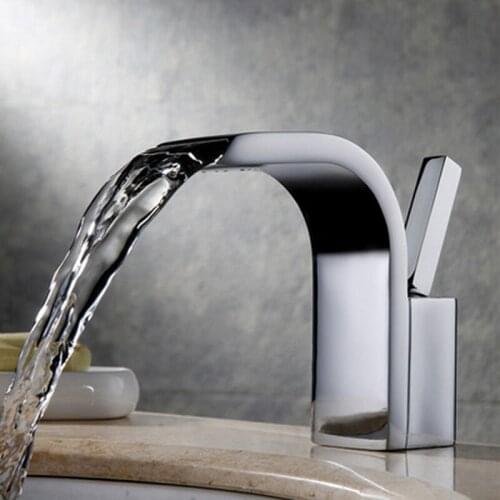 Tall Bathroom Waterfall Faucet Brass Single Hole Basin Faucet Led European Black Waterfall Basin Bathroom Cabinet Faucet