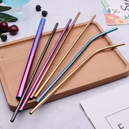 Colorful 304 Stainless Steel Straws Reusable Straight Bent Metal Drinking Straw with Cleaning Brush Set Party Bar Accessory