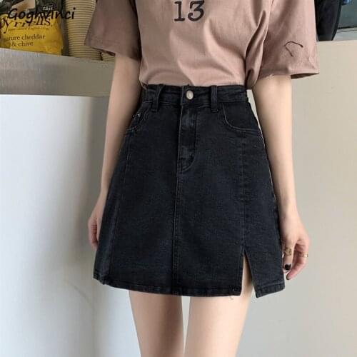 Skirts Women Fashion Female Side Split Design Summer Button College Black Streetwear Korean Style Cool All Match Denim Daily Ins