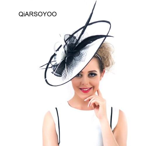 Super Big Vintage Feather Fascinator Sinamay Hat Hairband Fashion Vogue Women Sinamay Headbands Tea Party Wedding Headwear