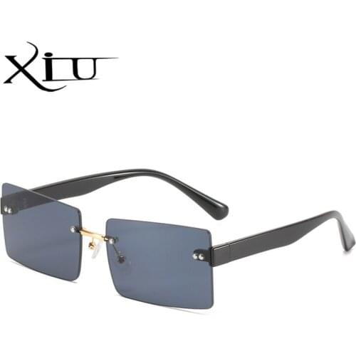XIU women rimless square sunglasses for men PC frame candy color ladies sun glasses vintage frameless uv400 cheap 2021