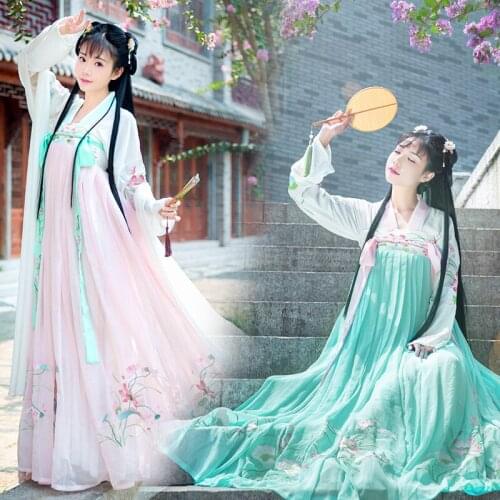Women Embroidery Hanfu Classical Dance Costume Lotus Festival Outfit Folk Fairy Dress Singer Rave Performance Clothes DF1320