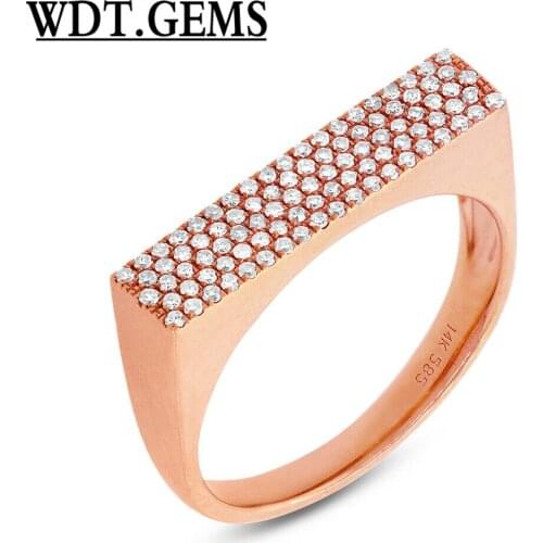 0.30 CT 10K Rose Gold Natural Round Cut Diamond Pave Flat Top Statement Ring