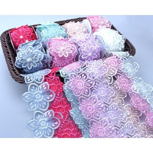 1 yards 6cm wide Beaded Hollow Emberied Flower Lace Ribbon for Diy Hair Accessories Clothing Headdress Trims Decoration