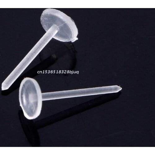 100PCS Invisible Clear Plastic 5mm 3mm Flat Blank Pad Earring Nail Pin Ear Post Dropship