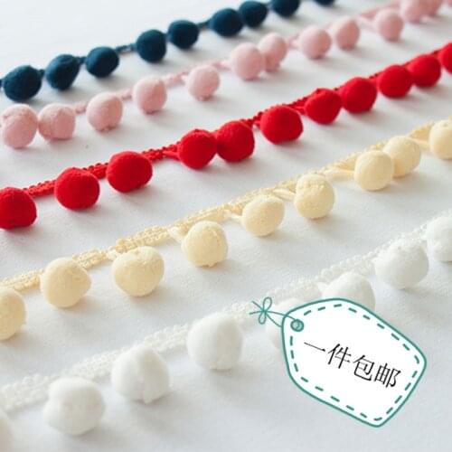 18Yard/Lot Multicolor Lace Tassel Plush Ball Fringe Lace Trim Doll DIY Batching Ribbon Baby Dress Bayberry Pompon Accessories