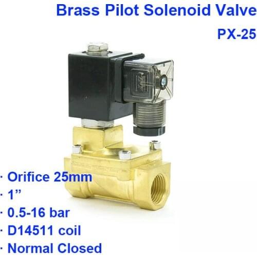 2 Way Low Pressure Pneumatic Brass Pilot Solenoid Valve PX-25 BSP Port G1" 0.5-10bar Orifice 25mm D14511 Coil