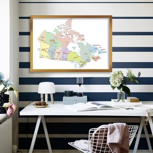 90*60cm Political Map of the Canada Modern Wall Art Poster Canvas Painting Classroom Home Decoration School Supplies In French