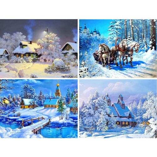 5D Diamond Painting Winter Nature Cross Stitch Mosaic Picture Of Rhinestones Diy Diamond Embroidery Full Set Snow Scenery Decor