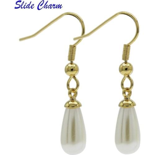 Free shipping new popular jewelry Gold earrings white faux pearl drop earrings European and American fashion for women