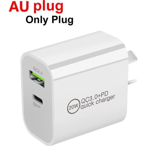 QC3.0 PD Quick charger 20W fast Wall charger plug For AU/EU/UK/US mobile phone charger Type-c or USB Universal Home office USB C