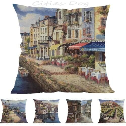 Cassis cafe oil painting art pillow case Cushion cover Hotel office bar car sofa pillow cushion covers