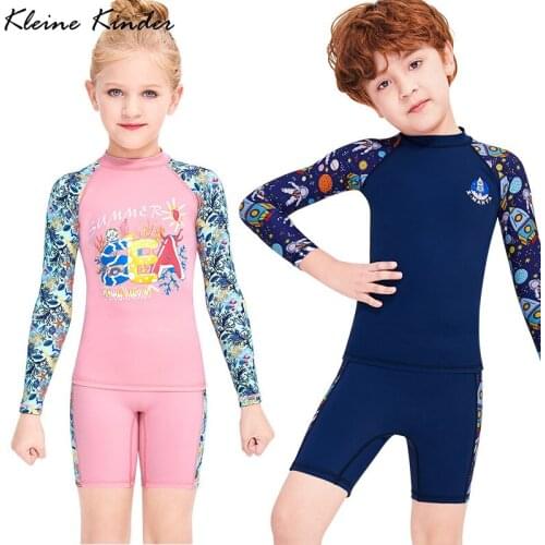 Childrens Swimwear and Swimming Trunks Set Long Sleeve Sports Swimsuit Kids Boy Girl UPF50 Anti-UV Quick Dry Beach Bathing Suit
